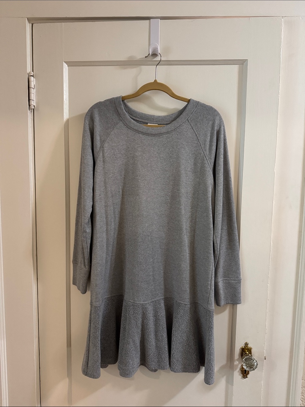 CAbi Cozy Gray Heavy Jersey Material Ruffle-Hem Sweatshirt Dress
